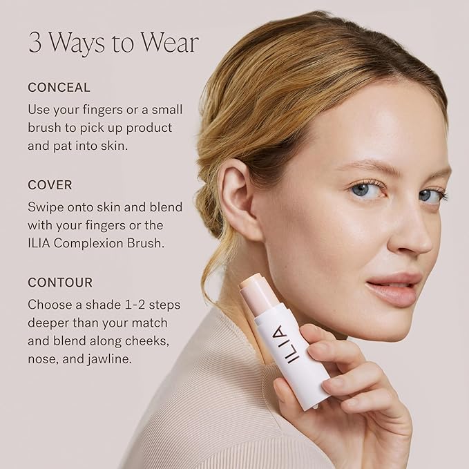 ILIA - Skin Rewind Complexion Stick - Foundation + Concealer + Skincare | Non-Toxic, Vegan, Cruelty-Free, Clean Makeup (27W - Yew, 0.35 oz | 10 g)