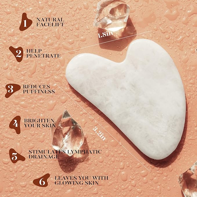 BAIMEI Jade Roller & Gua Sha Set Face Roller and Gua Sha Facial Tools for Skin Care Routine and Puffiness, Self Care Gift for Men Women - White