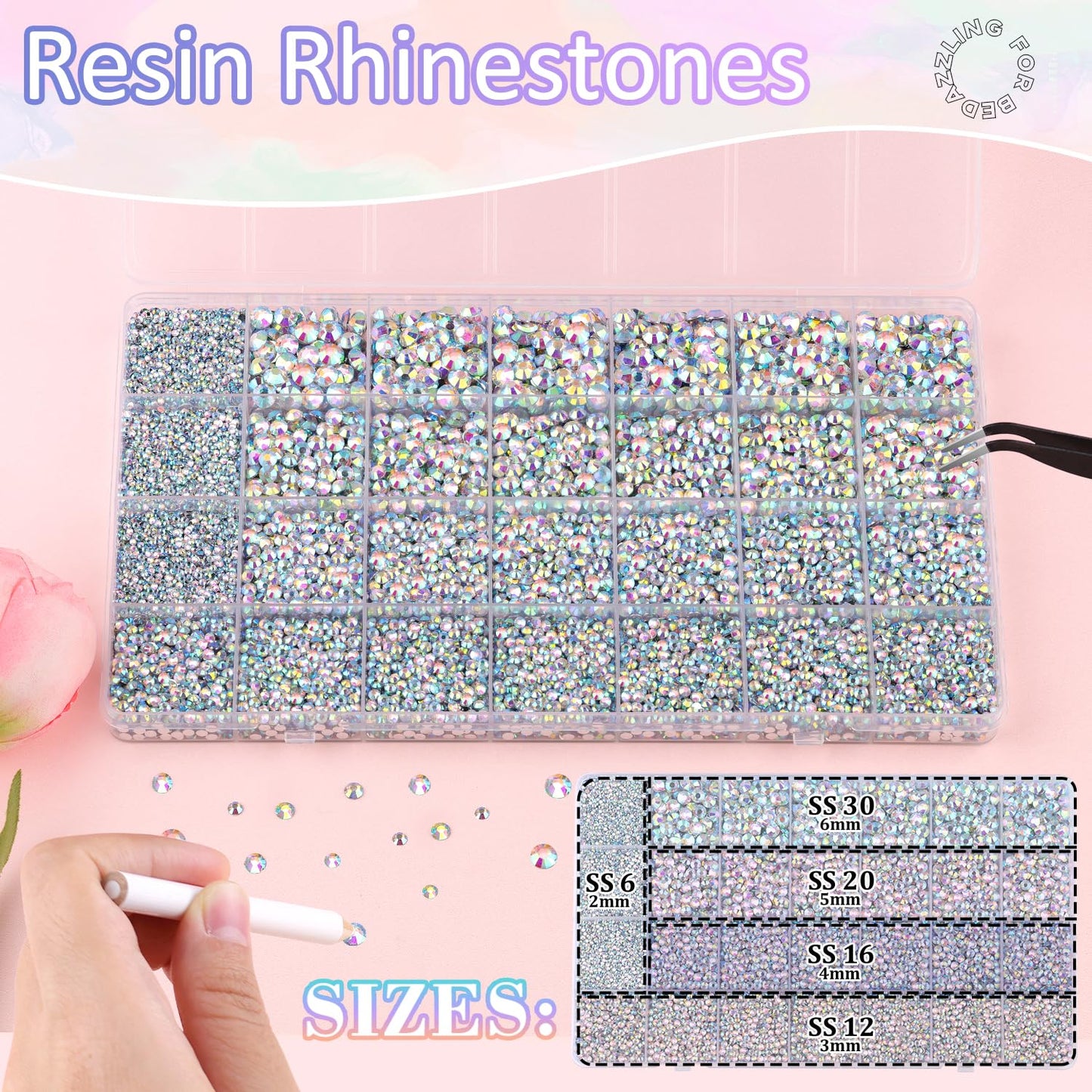 30000Pcs Resin Rhinestones for Bedazzling with 3Pcs B7000 Jewelry Glue, AB Flatback Gems Rhinestones for Crafting, Clothing Tumblers Mugs Shoes Fabric Decor Nail Art