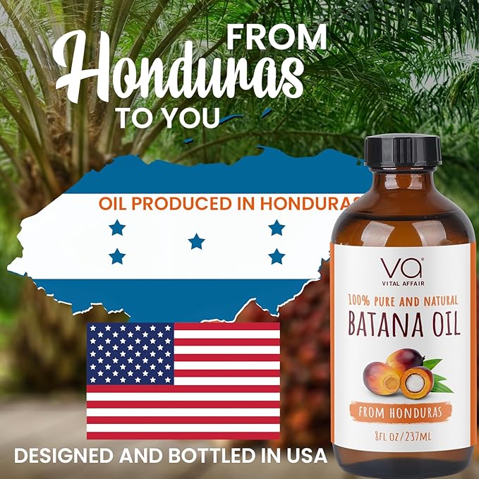 Batana Oil For Hair Growth-100% Raw Batana Oil From Honduras-Glass Bottle-Skin Hair Oil Rich In Essential Nutrients-Batana Hair Oil For Women & Men-For Strong & Shiny Hair-8 FlOz