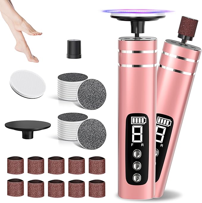 2 in 1 Electric Foot Callus Remover,9 Adjustable Speeds Rechargeable Electric Dead Skin Sander Pedicure Tools with Sandpaper Disk and Nail Drill Bits,Grinding Heads for Women&Men