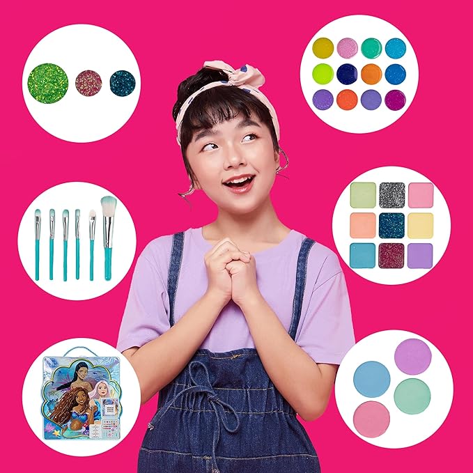 Disney’s The Little Mermaid Eye Lip and Face Beauty Soft Case Makeup Pallete for Girls Ages 3+ Perfect for Parties, Sleepovers & Makeovers