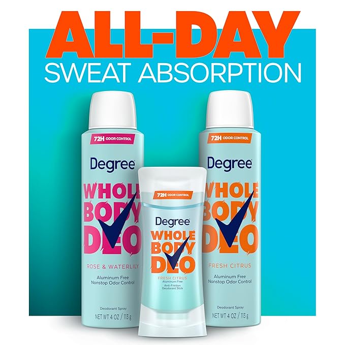 Degree Women Whole Body Deodorant Spray, Fresh Citrus Scent, Aluminum Free 72H Odor Protection 4 oz