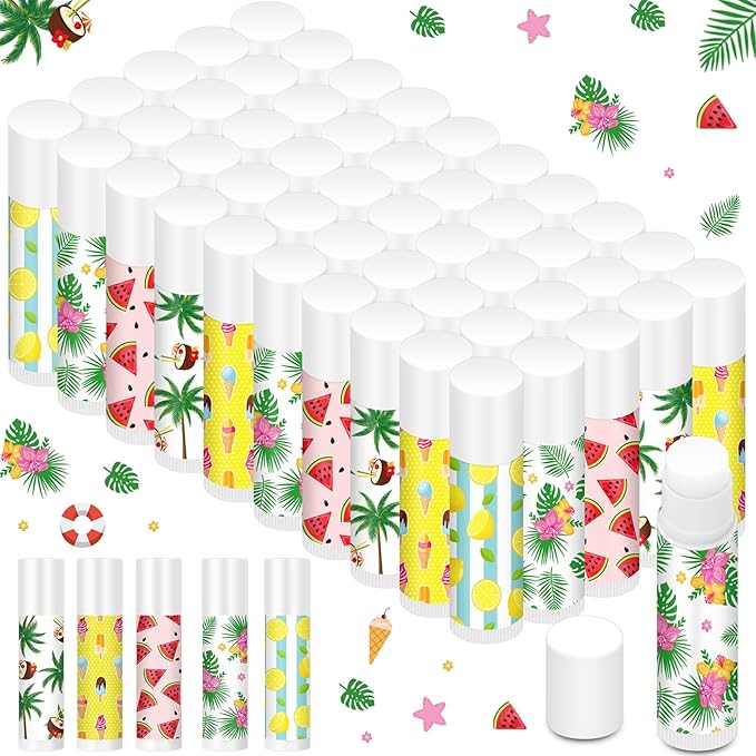 50 Pcs Summer Lip Balm Bulk Moisturizing Lip Balm Jasmine Flavor Lip Balms Cream Tropical Hawaiian Beach Luau Party Lip Care Product for Stocking Stuffers Beauty Gifts Women Men