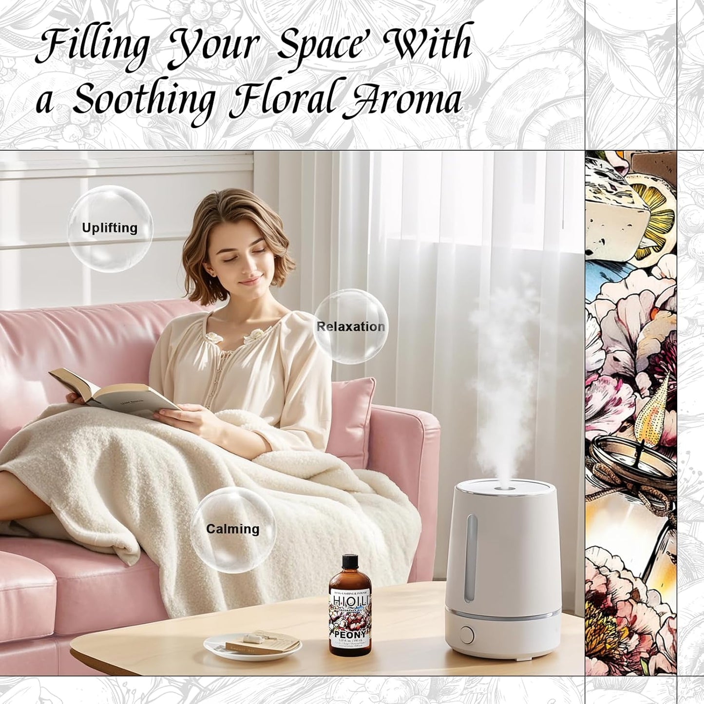 HIQILI Peony Fragrance Oil for Home Diffuser, Idea for Making Candle, Women's Perfume, Car Air Freshener, Skin & Body Care - 5.07 Fl Oz