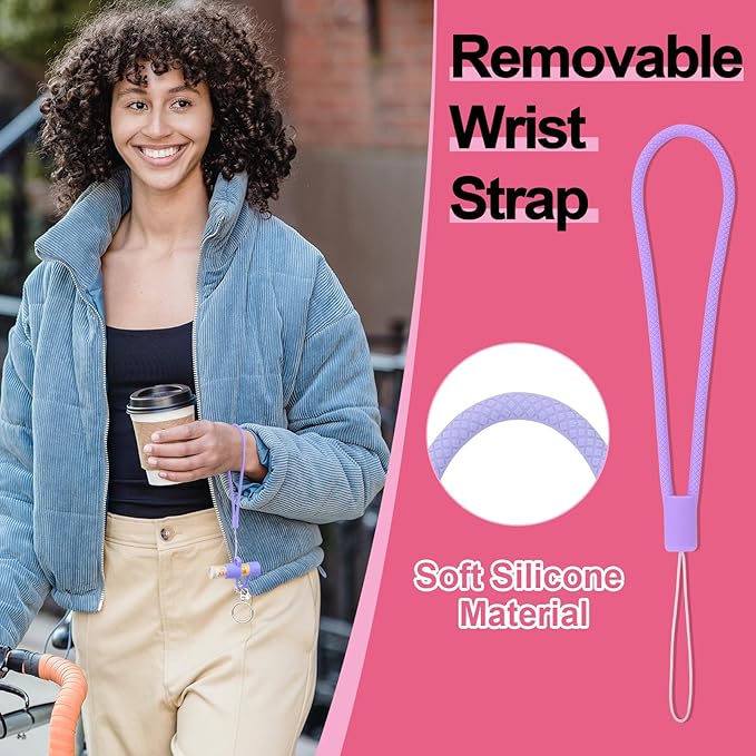 Desing Wish Silicone Lip Balm Holder with Cap Cover Portable Chapstick Holder Keychain Sleeve Lip Balm Key Chain with Key Ring and Wrist Strap Lanyard - Purple