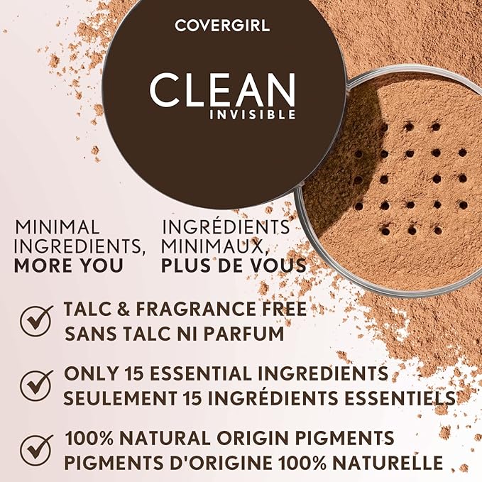 COVERGIRL Clean Invisible Loose Powder - Loose Powder, Setting Powder, Vegan Formula - Translucent Fair, 20g (0.63 oz)