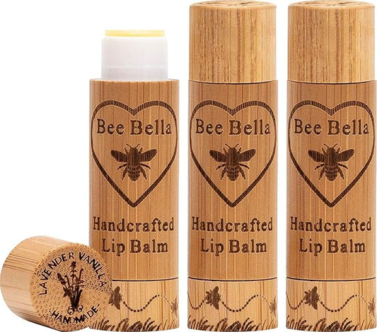 Bee Bella Lip Balm, Lavender Vanilla, 3 Pack - Hydrating, Moisturizing Lip Care, 100% Natural, Original Organic Beeswax with Vitamin E, Handmade in USA