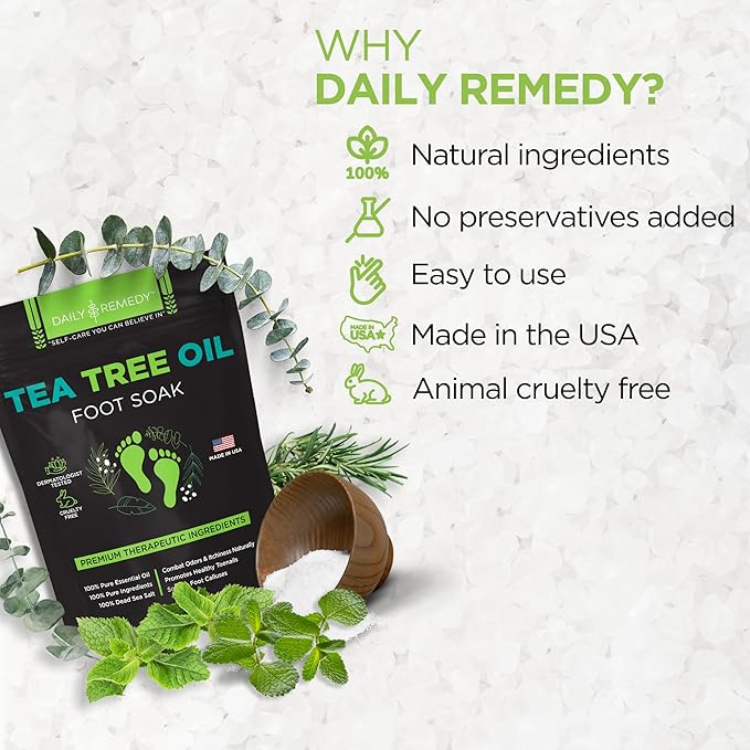 Tea Tree Oil Foot Soak with Epsom Salt - Made in USA - for Toenails, Athlete's Foot, itchy Feet, Stubborn Smelly Foot Odor, Pedicure, Foot Calluses & Soothes Sore Tired Achy Feet - 64 oz