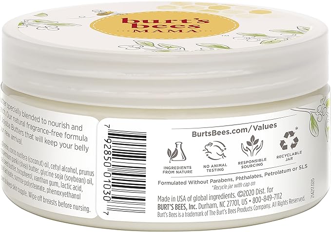 Burt's Bees Mama Belly Butter Stretch Mark Cream for Pregnancy Massages Body & Reduces Scar Appearance, Prenatal & Postnatal Tummy Skin Care, Shea Butter & Vitamin E Rich Formula, 6.5 Oz (Pack of 3)
