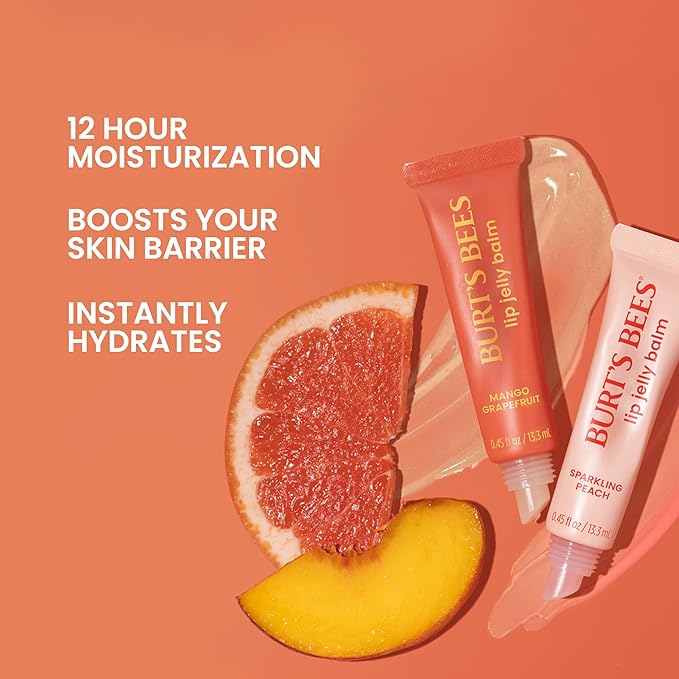 Burt’s Bees Mango Grapefruit Lip Jelly Balm, With Hyaluronic Acid and Squalane Moisturizer To Instantly Hydrate Lips, Lip Gloss With Responsibly Sourced Beeswax, Tint-Free, Lip Treatment, 0.45 oz.