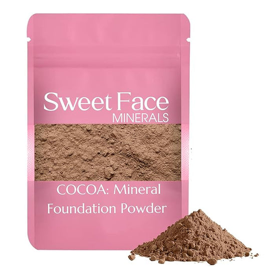 Foundation Powder Refill (COCOA)(12 Gram Bag) By Sweet Face Minerals, Lightweight Mineral Loose Makeup Powder with SPF 20, Full Coverage Flawless Finish, Talc-free, Cruelty-Free, Refillable Pouch
