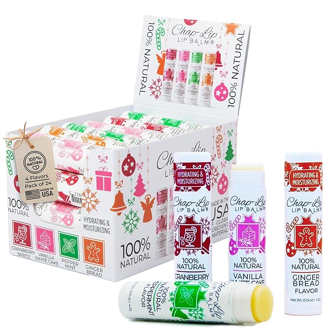 100% Natural Lip Balm Set - Beeswax Natural Christmas Gifts for Her - Lip Moisturizer for Dry Lips, Cocoa Butter - Petroleum Free, 24 Count, 2 Pack