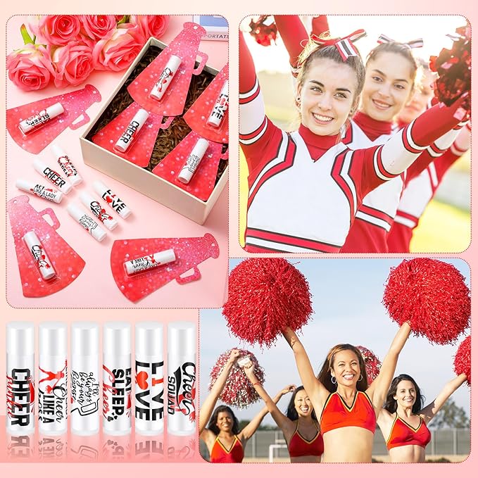 60 Pcs Cheerleading Lip Balm Bulk Cheer Teams Lip Balm Gifts Set Honey Moisturizing Lip Care Flavor Hydration Dry Chapped Lips for Men Women Children(Red)