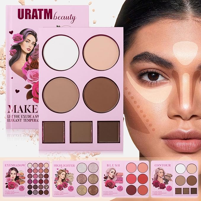 4-Layer Book-Style Foldable Makeup Palette Set | Portable & Long-Lasting | Contour Blush Highlight Eyeshadow, Professional 43 Shades, Suitable for Multiple Skin Tones & Makeup Looks, Gift Idea