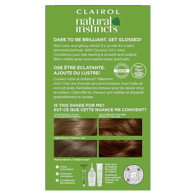 Clairol Natural Instincts Demi-Permanent Hair Dye, 6BZ Light Caramel Brown Hair Color, Pack of 1