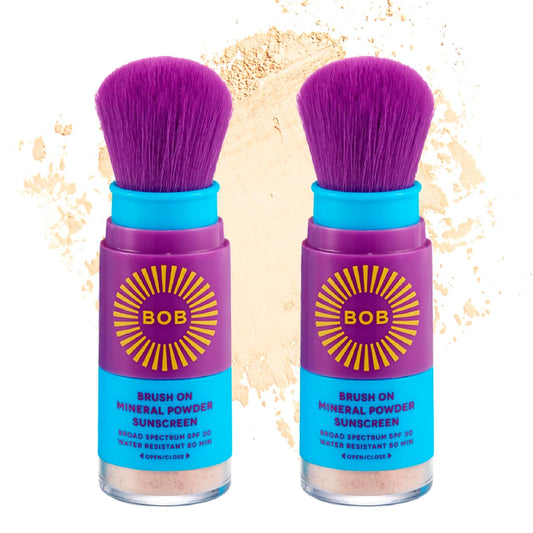 BOB KIDS SPF 30 Brush On Mineral Powder Sunscreen, Broad Spectrum Protection, Water Resistant 80 Mins, Fragrance Free, Easy to Apply for Kids & Babies, Mfg in USA, 2-Pack