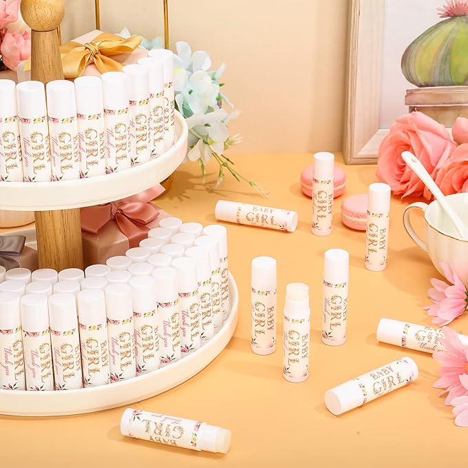 Dunzy 50 Pcs Thank You Gift Lip Balm Bulk Baby Shower Party Favors Bridal Shower Favor Lip Care with Assorted Fruit Flavors Thank You Lipstick for Guest Basket Gift Stuffer (Floral)