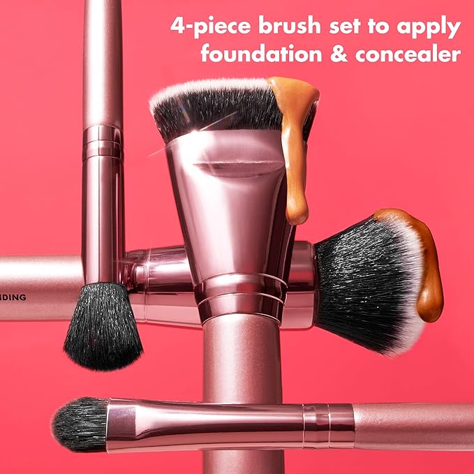 e.l.f. Complexion Perfection Brush Kit, 4-Piece Makeup Brush Set, Brushes For Foundations & Concealers, Vegan & Cruelty-Free