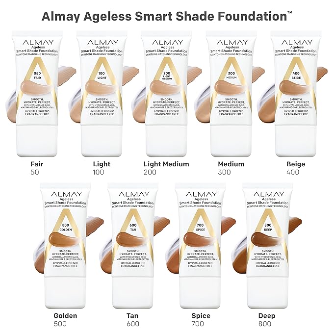 Almay Anti-Aging Foundation, Smart Shade Face Makeup with Hyaluronic Acid, Niacinamide, Vitamin C & E, Hypoallergenic-Fragrance Free, 700 Spice, 1 Fl Oz (Pack of 1)