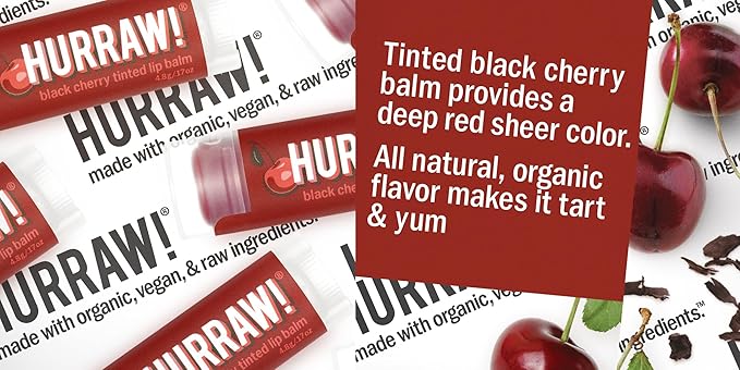 Hurraw! Black Cherry Tinted Lip Balm, 3 Pack: (Sheer Red Tint) Organic, Certified Vegan, Cruelty and Gluten Free. Non-GMO, 100% Natural Ingredients. Bee, Shea, Soy and Palm Free. Made in USA