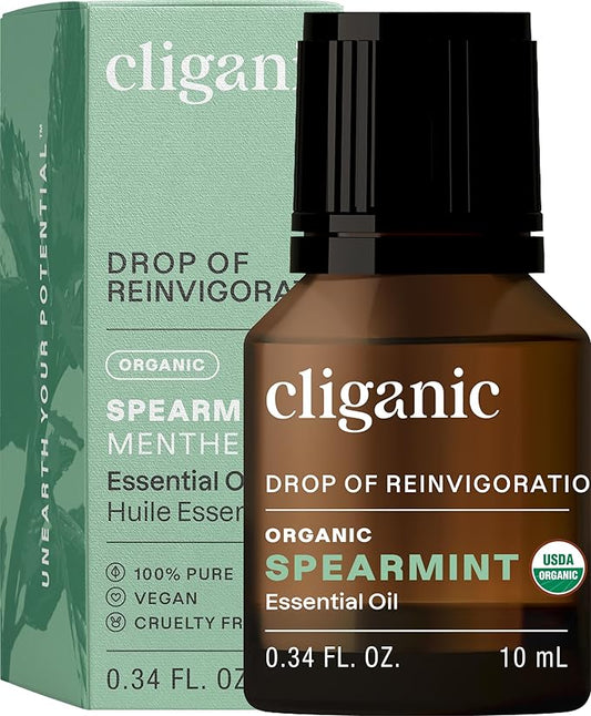 Cliganic USDA Organic Spearmint Essential Oil, 100% Pure Natural Undiluted, for Aromatherapy (10ml) | Non-GMO Verified (Packaging May Vary)