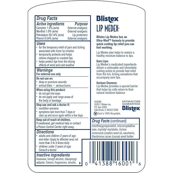 Blixtex Lip Medex Lip Protectant - Relieves Chapped and Sore Lips (2 Pack) (.25oz)