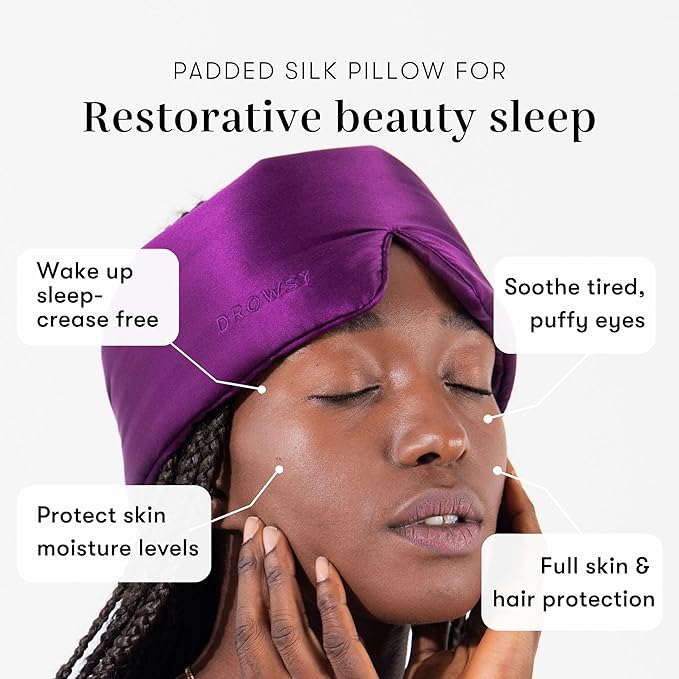 DROWSY Silk Sleep Mask. Face-Hugging, Padded Silk Cocoon for Luxury Sleep in Total Darkness. (Purple Martini)