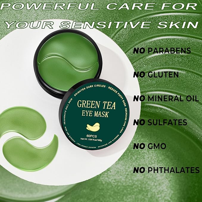 CCbeauty Under Eye Masks, Green Tea Collagen Eye Patches for Puffy Eyes, Dark Circles and Puffiness, Hydrating Mask Skincare, Gel Pads for Eye Bags and Wrinkles Under Eye Treatment,30pairs