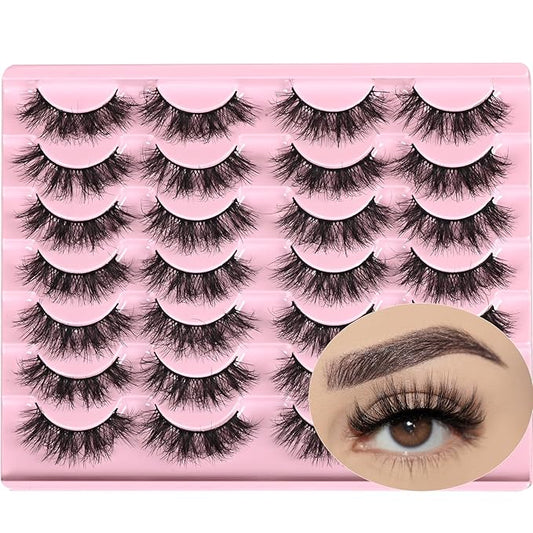 FARRED Fluffy Lashes Natural False Eyelashes Short Wispy Lash Pack 14 Pair Natural Look Cat Eye Strip Eyelash Small Fake Lashes Full Pestañas Sets for MUA and Beginners Daily Makeup (F11 | 7-16mm)