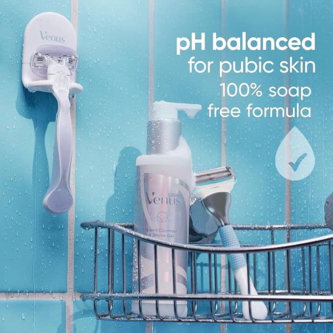 Gillette Venus for Pubic Hair and Skin Shaving Set, Women’s Razor, 1 Handle + 2 Blade Refills + 2-in-1 Cleanser