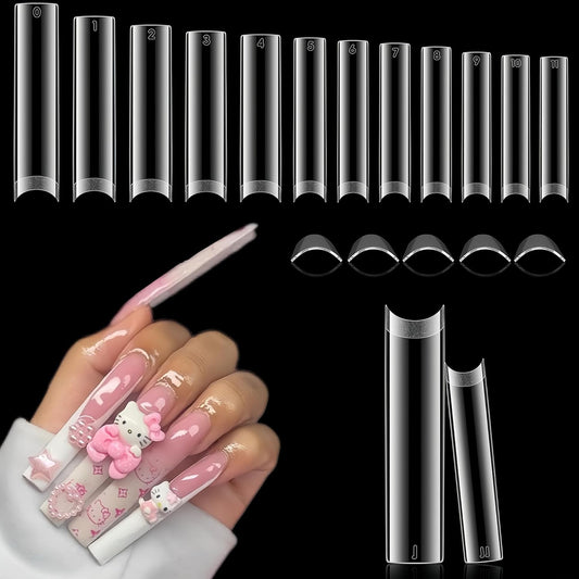 504PCS No C Curve Nail Tips Square XXL Extra Long Tapered Square Nail Tips for Acrylic Nails Professional 12 Sizes Half Cover Straight Clear Fake Nails for Nail Extensions Salons DIY at Home