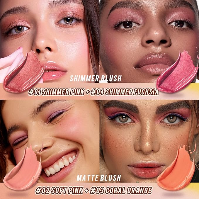 2 Pcs Cream Blush Stick Makeup Kit, Natural Shimmer & Matte Stick Blush Wand for Cheeks, Lightweight Blendable Silky Cream Blush Makeup -Matte Blush (#02 Soft Pink #03 Coral Orange)