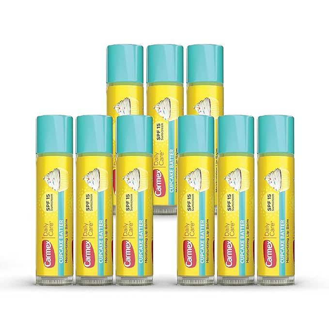 Carmex Daily Care Moisturizing Lip Balm Sticks, SPF 15, Cupcake Batter Flavor, 9 Count