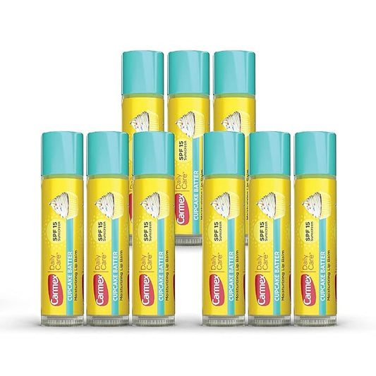 Carmex Daily Care Moisturizing Lip Balm Sticks, SPF 15, Cupcake Batter Flavor, 9 Count