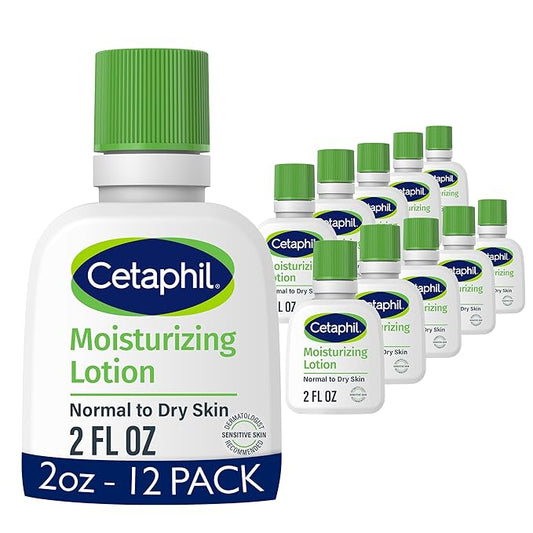 Cetaphil Face & Body Moisturizer, Hydrating Moisturizing Lotion for Normal to Dry Skin, Suitable for Sensitive Skin, 2 oz Pack of 12, Fragrance Free, Hypoallergenic, Non-Comedogenic