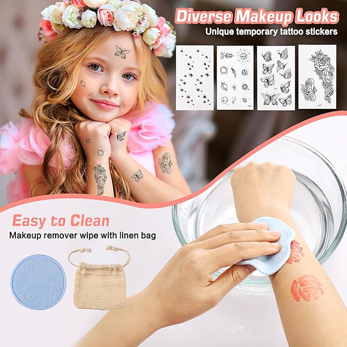 Anpro All-In-One Makeup Carry Case with Pro Teen Makeup Set, Full Starter Cosmetics Kit with Makeup Brushes, Eye Shadows Palette, Blushes, Glitter Gel, Temporary Tattoo Stickers - Colorful