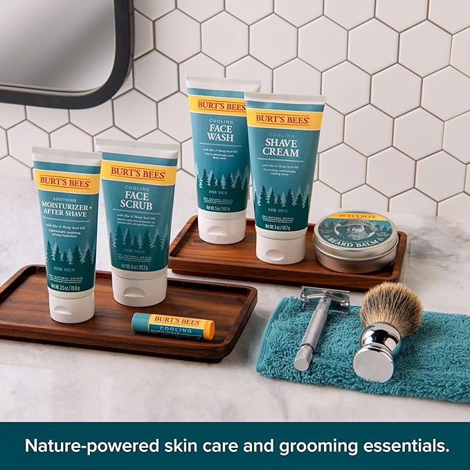 Burt's Bees Gifts Ideas - Grooming Essentials Kit, 4 Products for Men - Cooling Face Wash, Shave Cream, Soothing Moisturizer After Shave & Original Beeswax Lip Balm