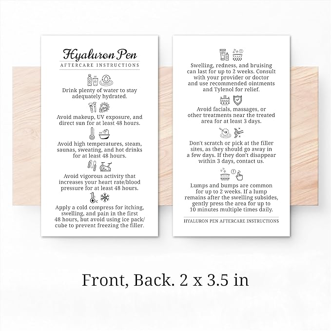 100 Pack - Premium Hyaluron Pen Lip Filler Aftercare Instructions Card 2 x 3.5" Accessories Supplies Kit Care - HP07A100_N