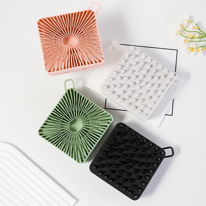 2 PC Silicone Exfoliating Body Scrubber, Silicone Body Shampoo Brush, Soft Silicone Loofah for Sensitive Skin, Shower Silicone Hair Scalp Massager, Easy to Clean, Lather Well(Gray&Pink)