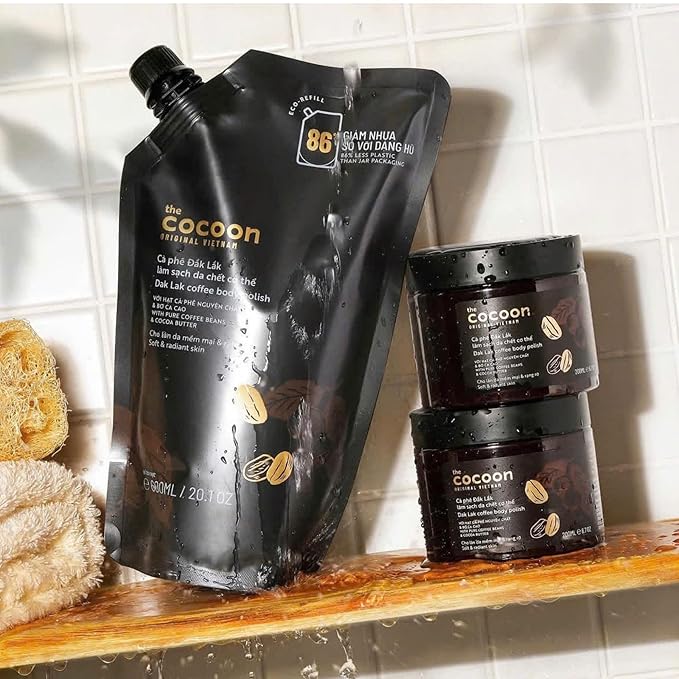Cocoon Dak Lak Coffee Body Polish with Refill Bag. 100% Vegan Exfoliating Scrub for Smooth & Glowing Skins | Reduce Stretch Marks, Acne & Cellulite | Gift for Coffee Lovers (27 fl oz)
