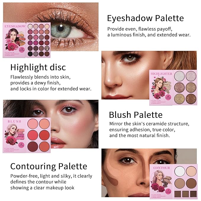 4-Layer Multi - Functional Beauty Book Kit- Style Makeup Palette Ingeniously Combines Eyeshadows, Blushes, Highlighters, Contour Powders In One,Best Choice for A Gift for Women (U103A)