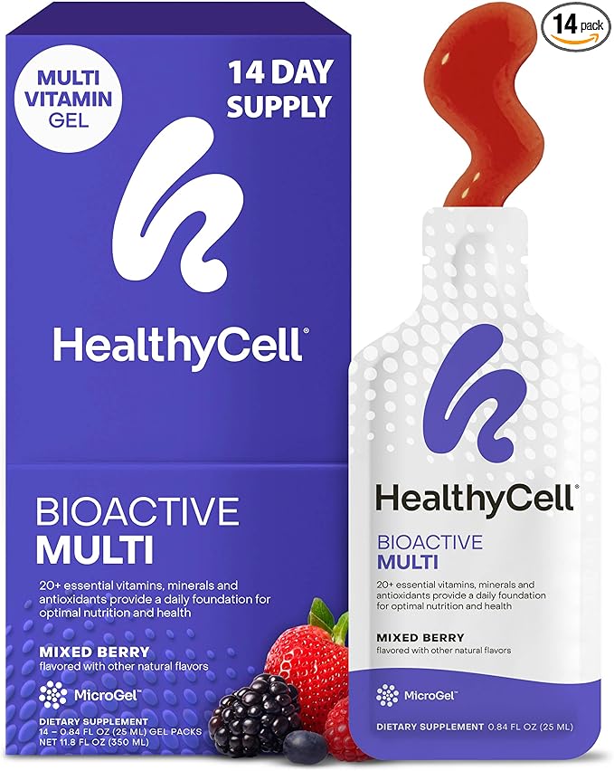 Healthycell Bioactive Daily Liquid Multivitamin for Men & Women – 20+ Essential Vitamins, Minerals & Antioxidants for Brain, Heart, Immune Support, Skin & Hair Support - 14 Gel Packs