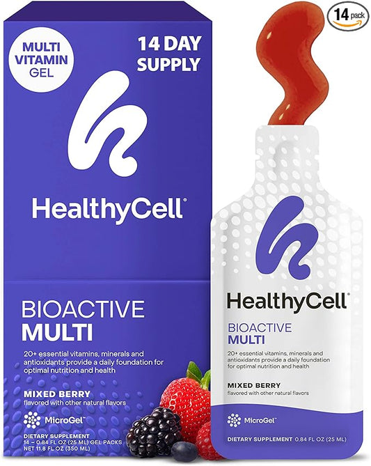 Healthycell Bioactive Daily Liquid Multivitamin for Men & Women – 20+ Essential Vitamins, Minerals & Antioxidants for Brain, Heart, Immune Support, Skin & Hair Support - 14 Gel Packs