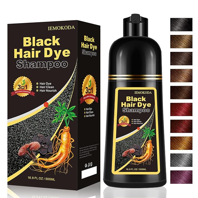 Instant Black Hair Dye Shampoo 3- in-1, 100 Percent Gray Coverage, Magic in 15 Minutes for All Types, Natural Women & Men, Color Depositing Conditioner, Easy to Use