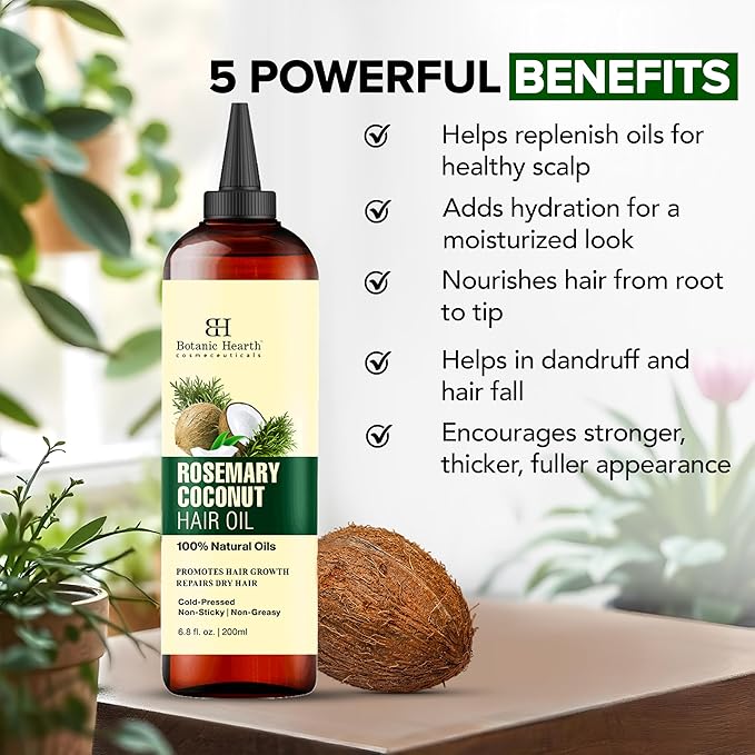 Botanic Hearth Rosemary, Coconut & Avocado Oil For Hair Growth (6.7 fl oz) Infused with Rosemary, Coconut, Biotin|Hair Oil Repairs Damaged Hair, Strengthening, Healthier Hair, Moisturizing- Hair Tonic