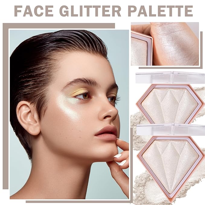 2PCS Pearl White Highlighter Makeup Palette Face Powder Highlighters Iluminadores De Maquillaje Shimmer Glitter Diamond Highlighter Contour Powder Makeup Palette