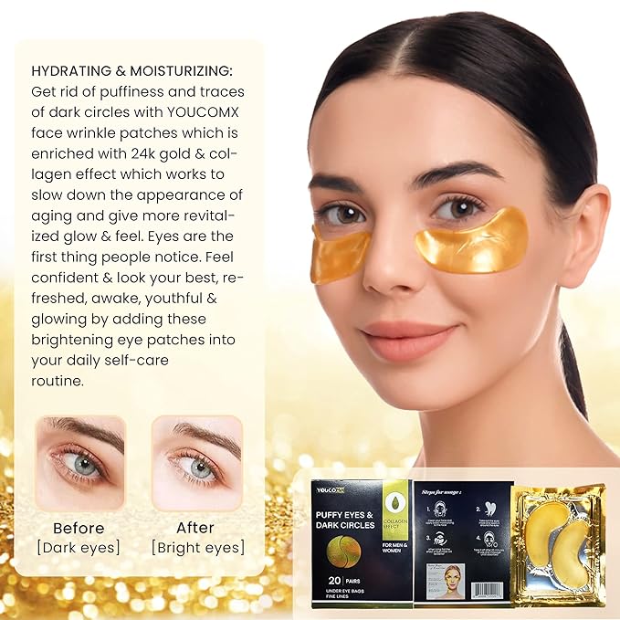 Eye Mask Under Eye Patches for Puffy Eyes & Dark Circles 20 Pairs Eye Gels Pads Reduce Wrinkles Treatments - Eye Bags Refresh Your Skin