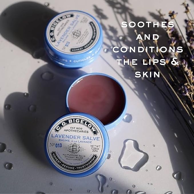 C.O. Bigelow All Purpose Salve Lip Balm Tins, Lavender Salve Pack of 3 for Chapped Lips & Dry Skin - Moisturizing Lip, Cuticle and Skin Salves, 0.8 oz each