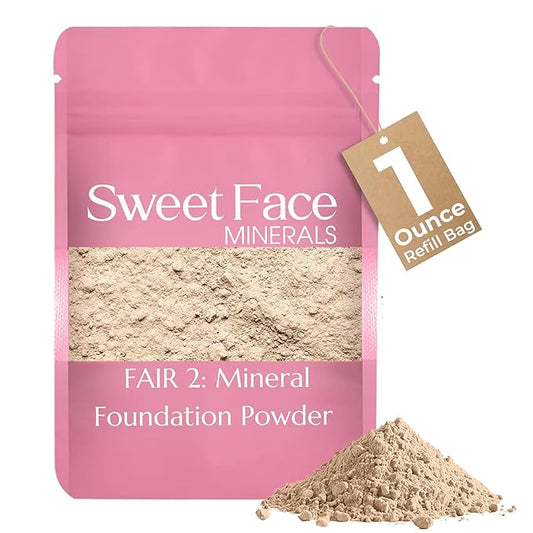 Foundation Refill(Fair Shade 2) (1 Ounce Bag) By Sweet Face Minerals, Lightweight Mineral Loose Makeup Powder with SPF 20, Full Coverage Flawless Finish, Talc-free, Cruelty-Free, Refillable Pouch